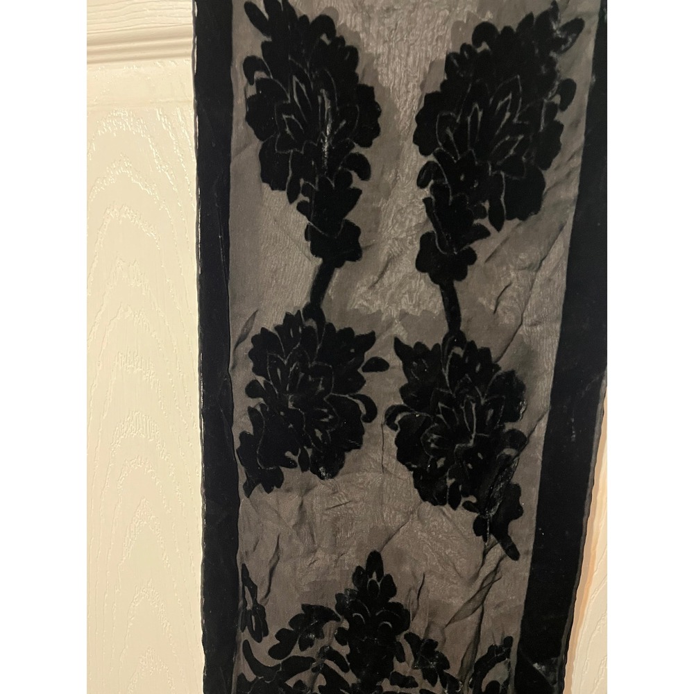 Swee Lo New York Black Velvet Devore Silk Blend Floral Burnout Sheer Scarf 10x60